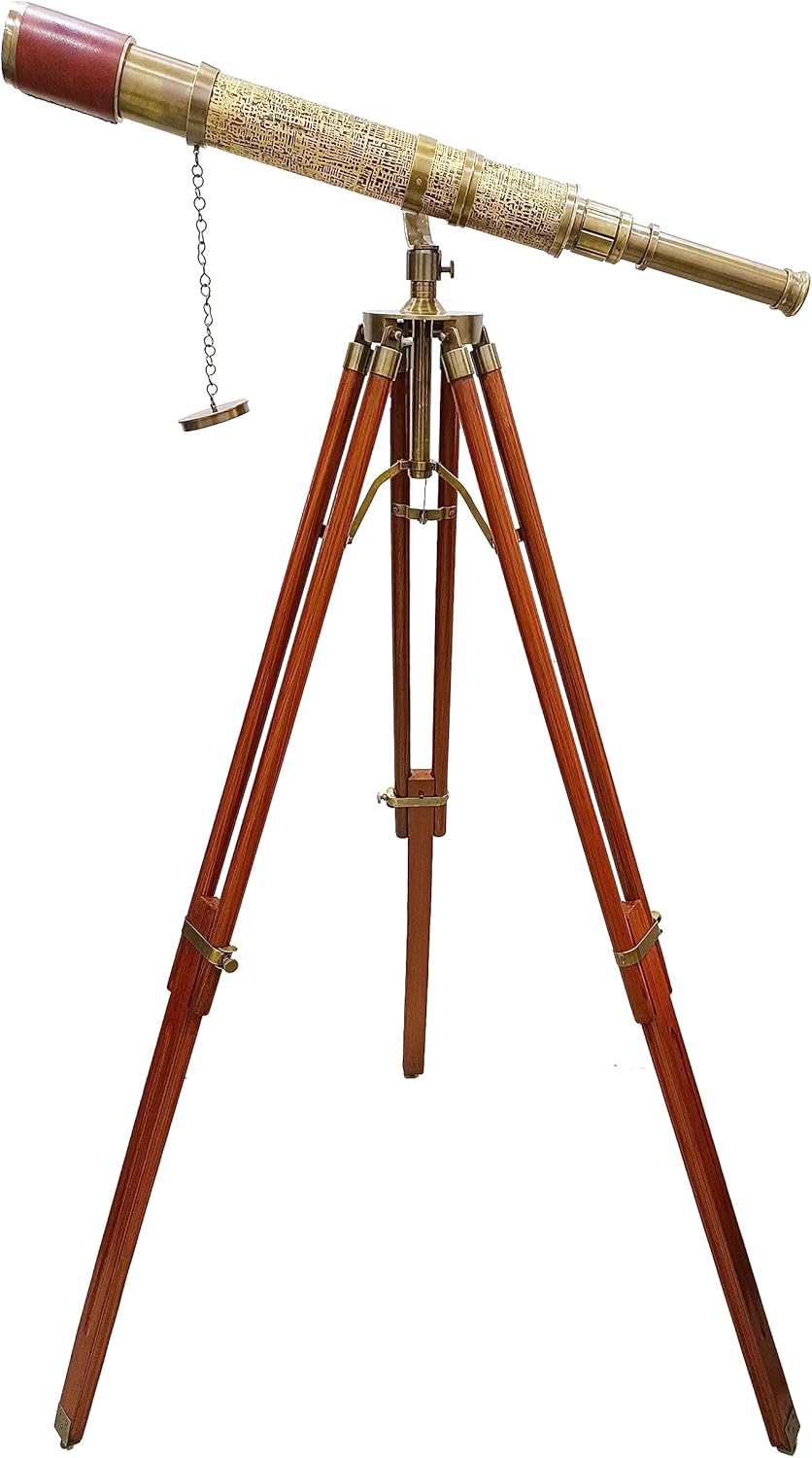 Vintage Royal Moon Arc Telescope with Brown Leather and Brass Finish