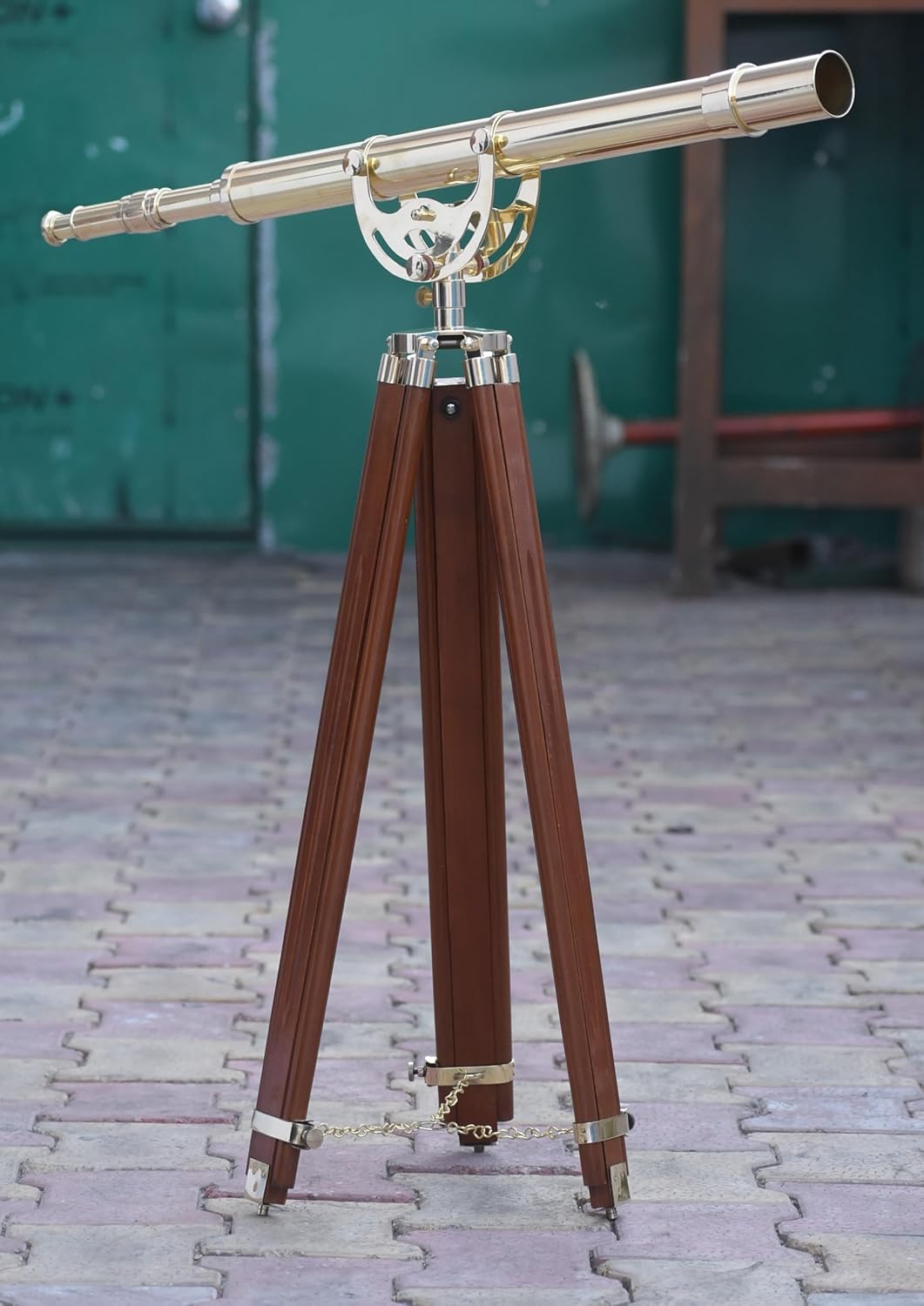 Classic Brass Telescope with Wooden Stand for Home and Office Dcor