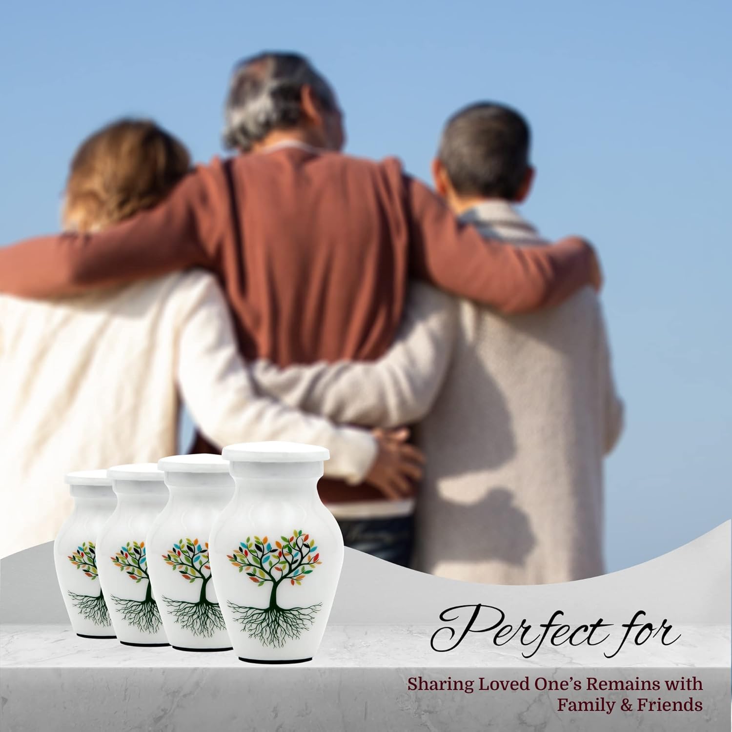 White Small Urn for Human Ashes - Set of 4 Decorative Urns