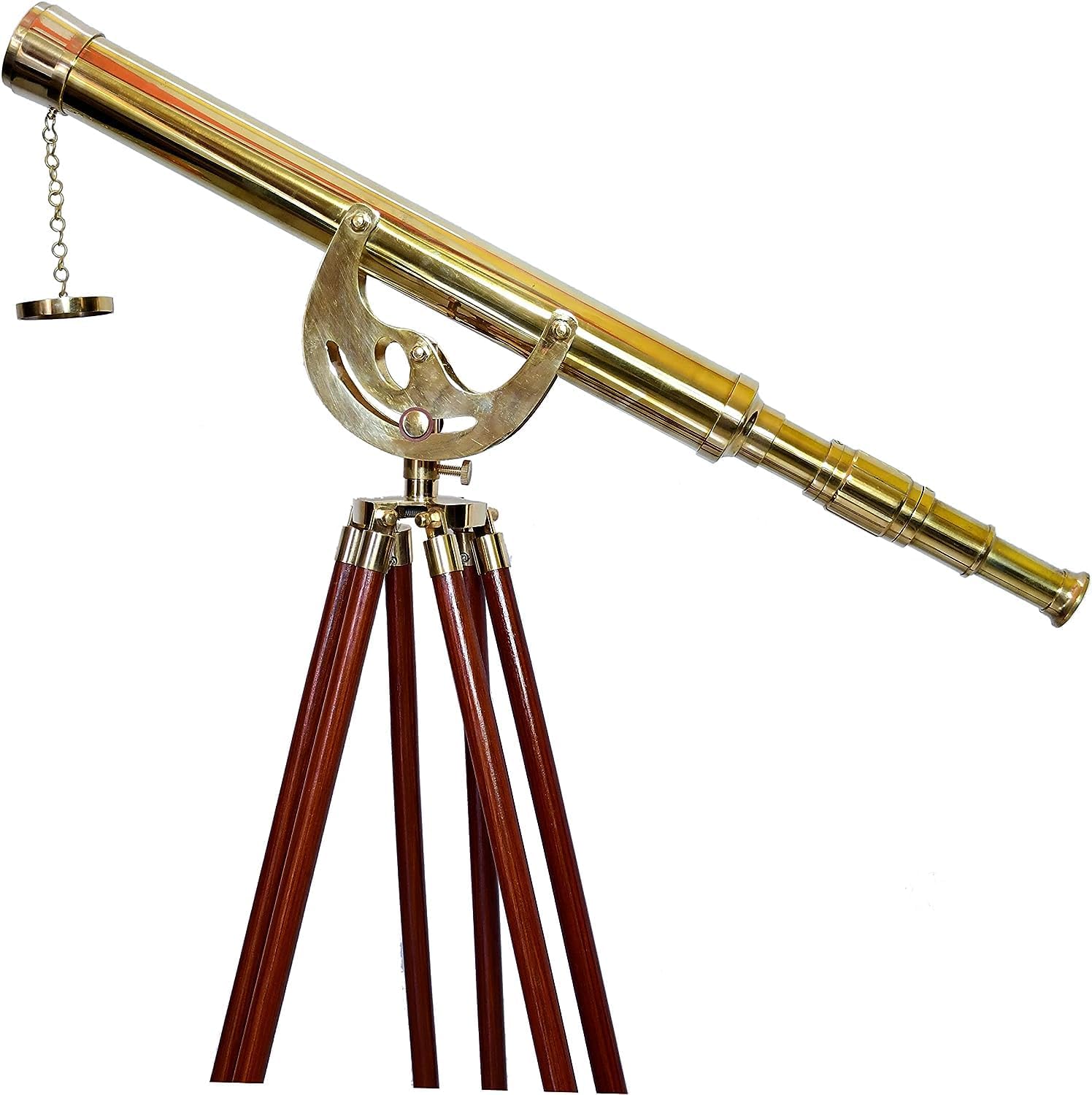 Vintage Handmade Brass Telescope with Wooden Tripod Stand