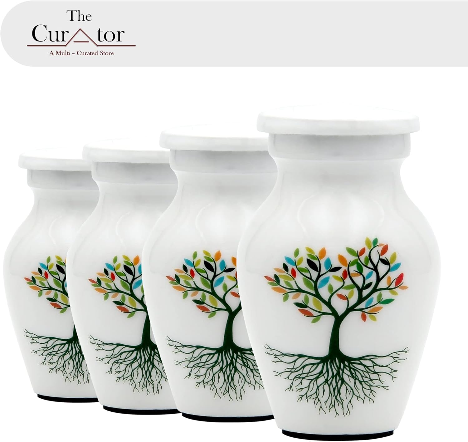 White Small Urn for Human Ashes - Set of 4 Decorative Urns