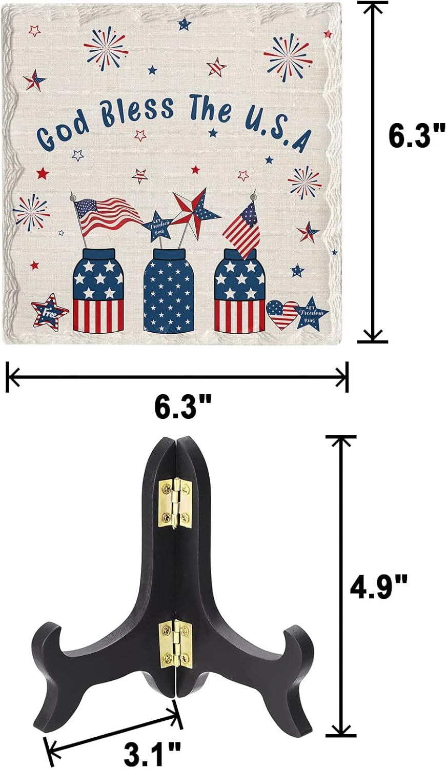 4th of July USA Flag Decorative Desk Plaque with Wooden Stand