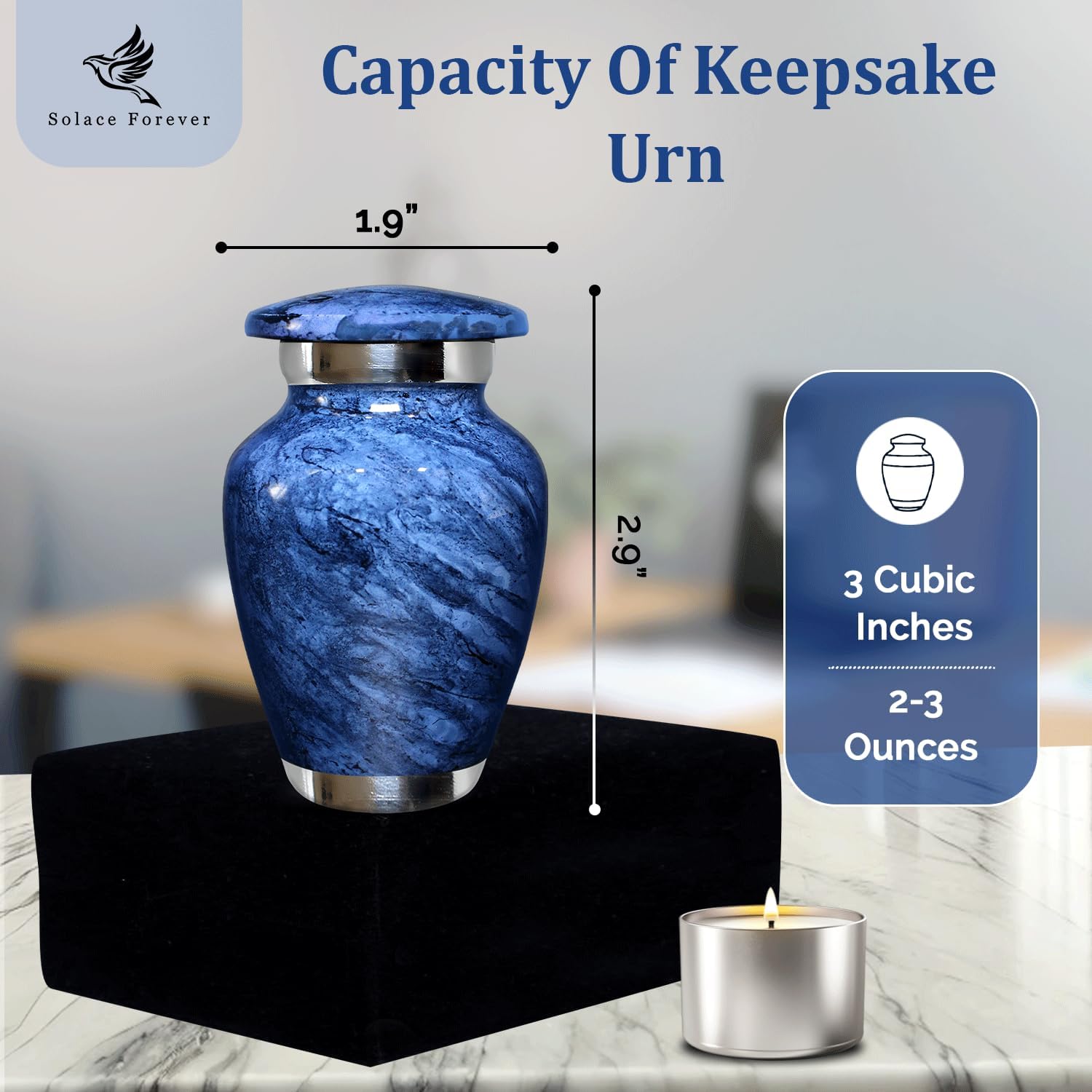 Small Urn for Ashes - Mini Cremation Urn for Human Remains Decorative Keepsake for Mom Dad Blue