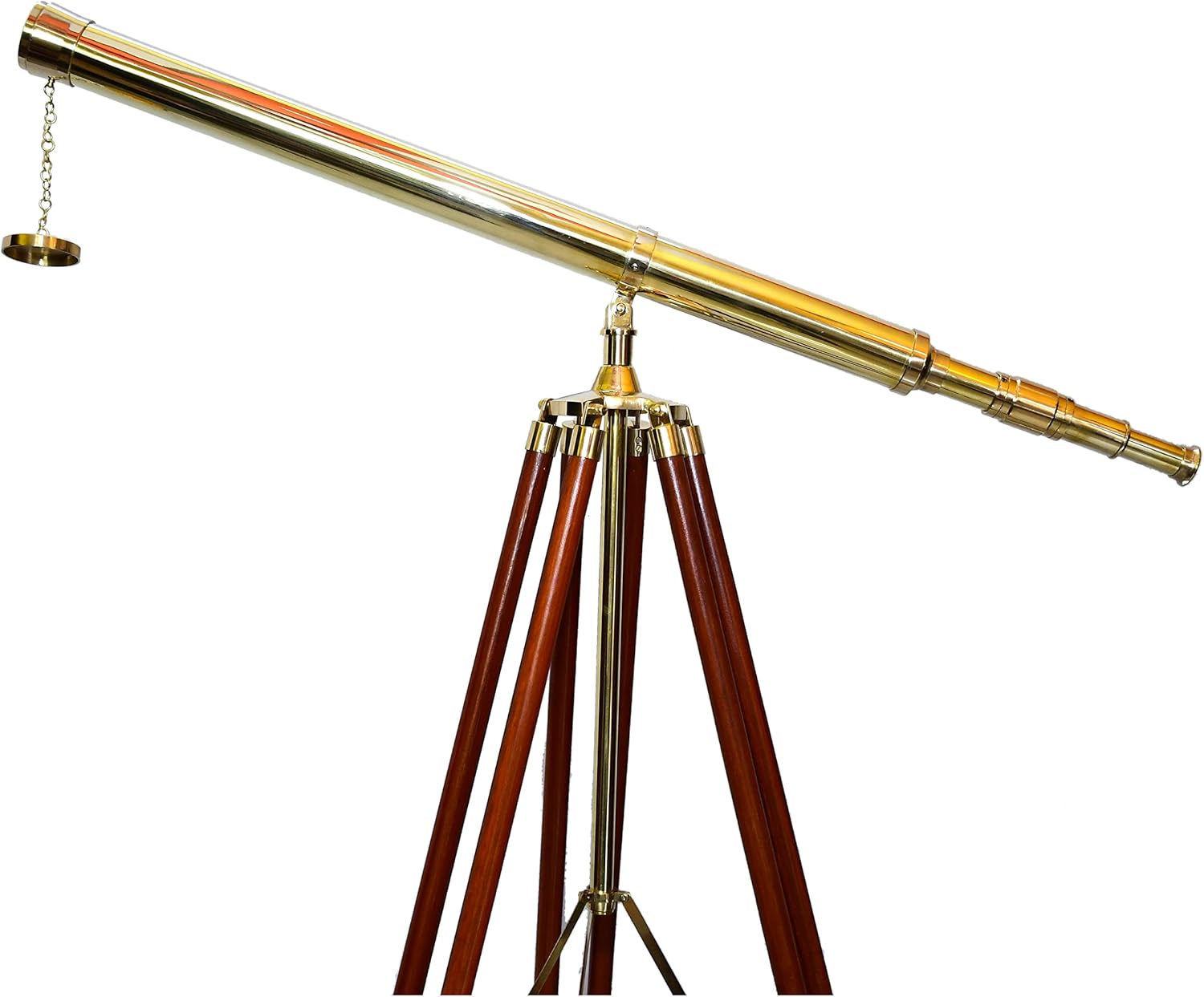 Vintage Solid Brass Nautical Navy Telescope with Brown Tripod
