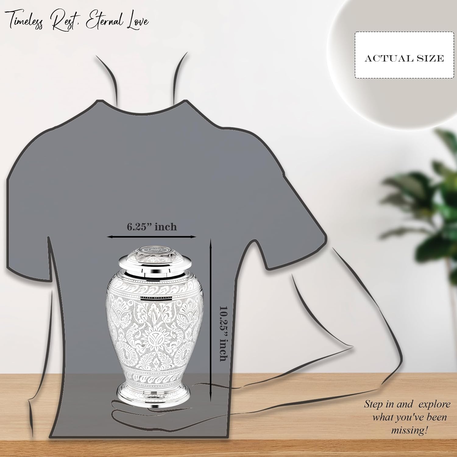 Forever Urns Adult Cremation Urn with Dove Texture 200 Cu In White Handcrafted