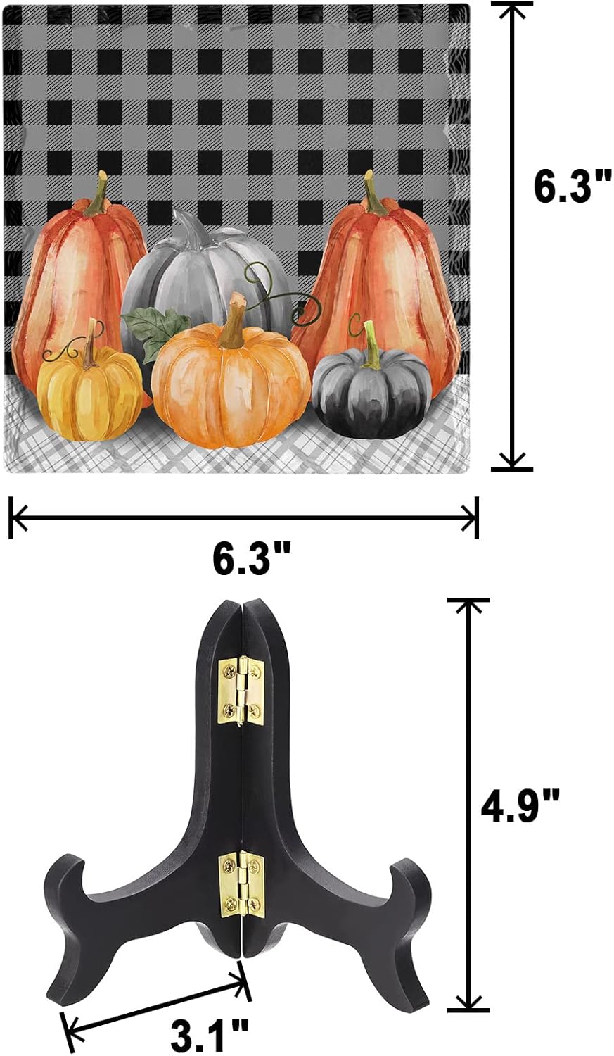 Wooden Stand Desk Decor with Ceramic Plaque Farmhouse Style Autumn Pumpkin Sign