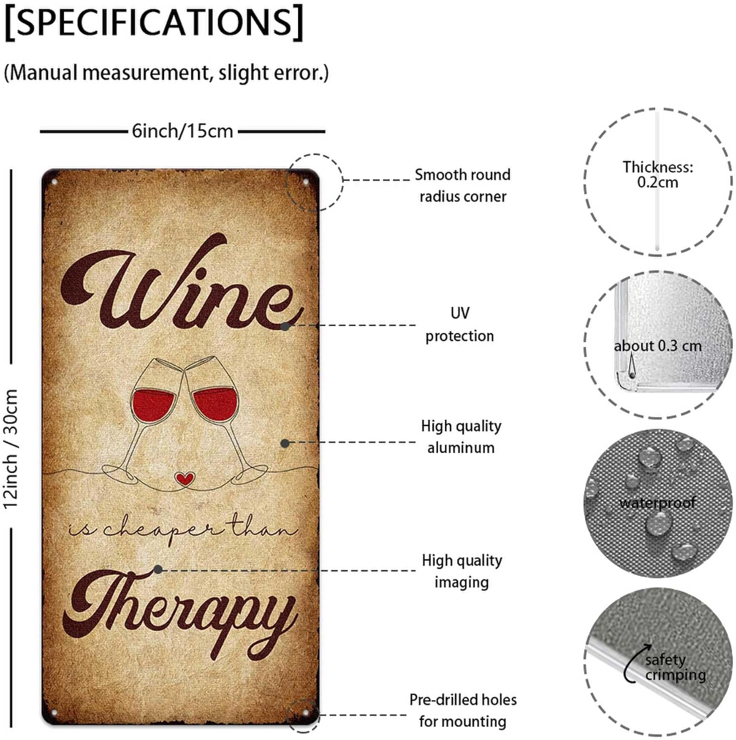 Wine Bar Metal Sign Retro Vintage Decor 6x12 Inch