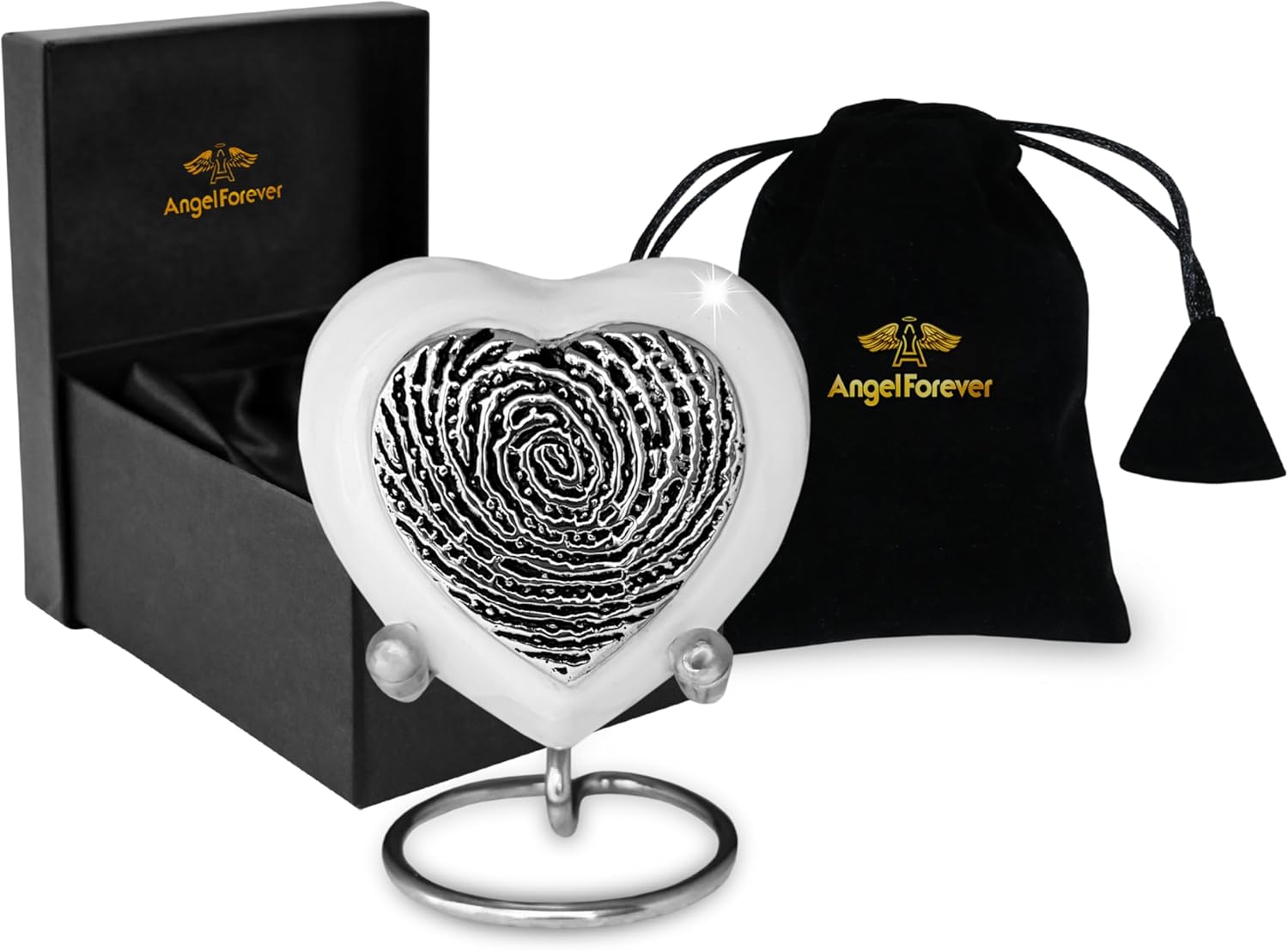 Heart Keepsake Cremation Urn Handcrafted Brass Mini Urn with Gold Stand and Velvet Box