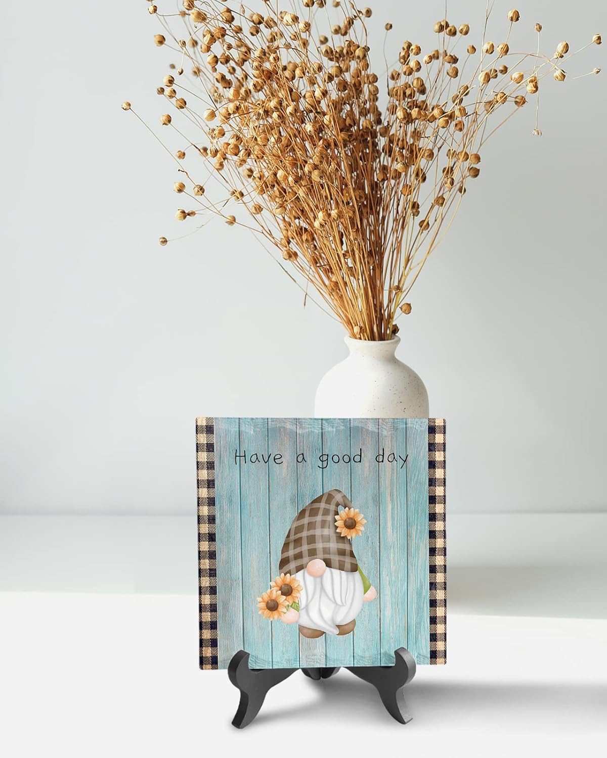 Wooden Stand Desk Decor Sign with Flowers Have a Good Day