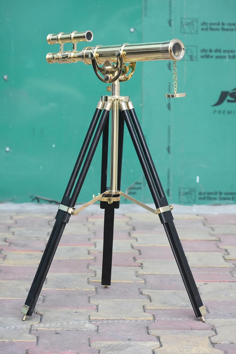 Vintage Full Shiny Brass Telescope with Wooden Stand