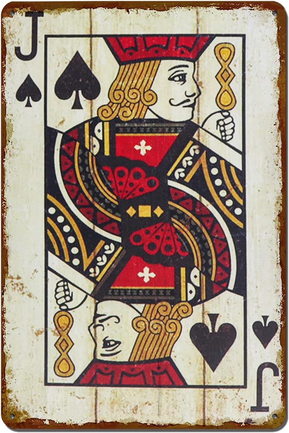 Vintage Poker Metal Wall Sign with Spades Jack Ace Queen King 10