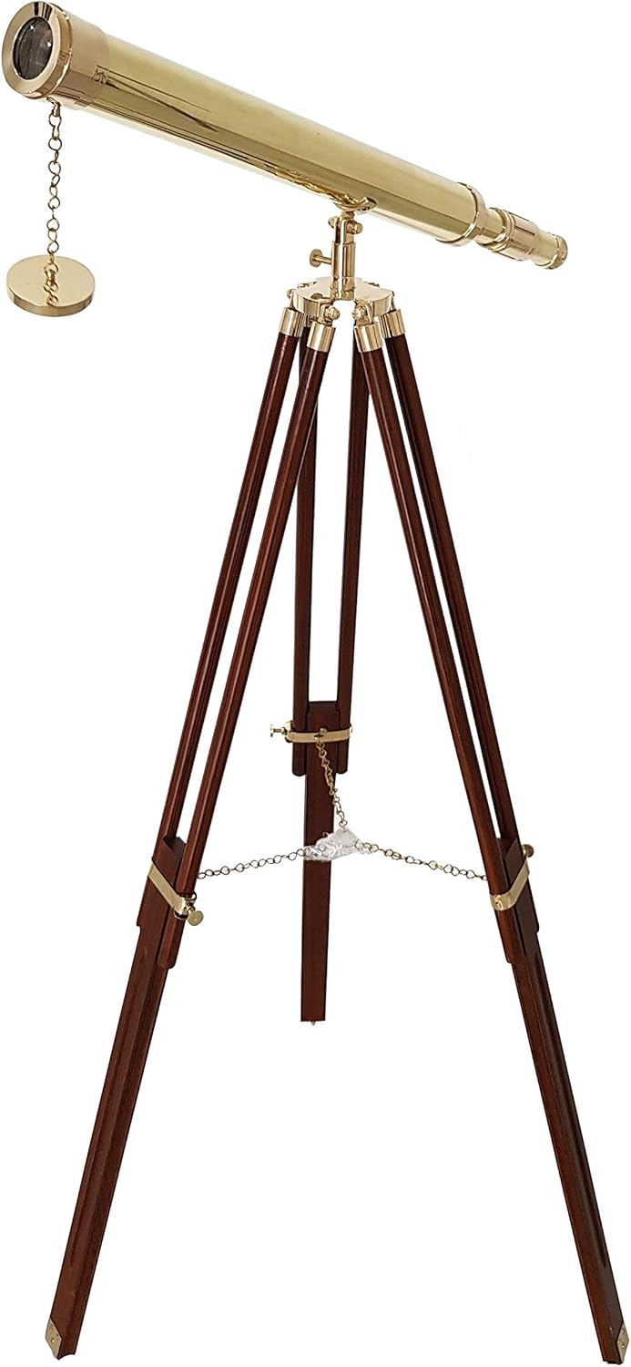 55 Inch Nautical Brass Floor Telescope - Shiny Bronze Decorative Masterpiece