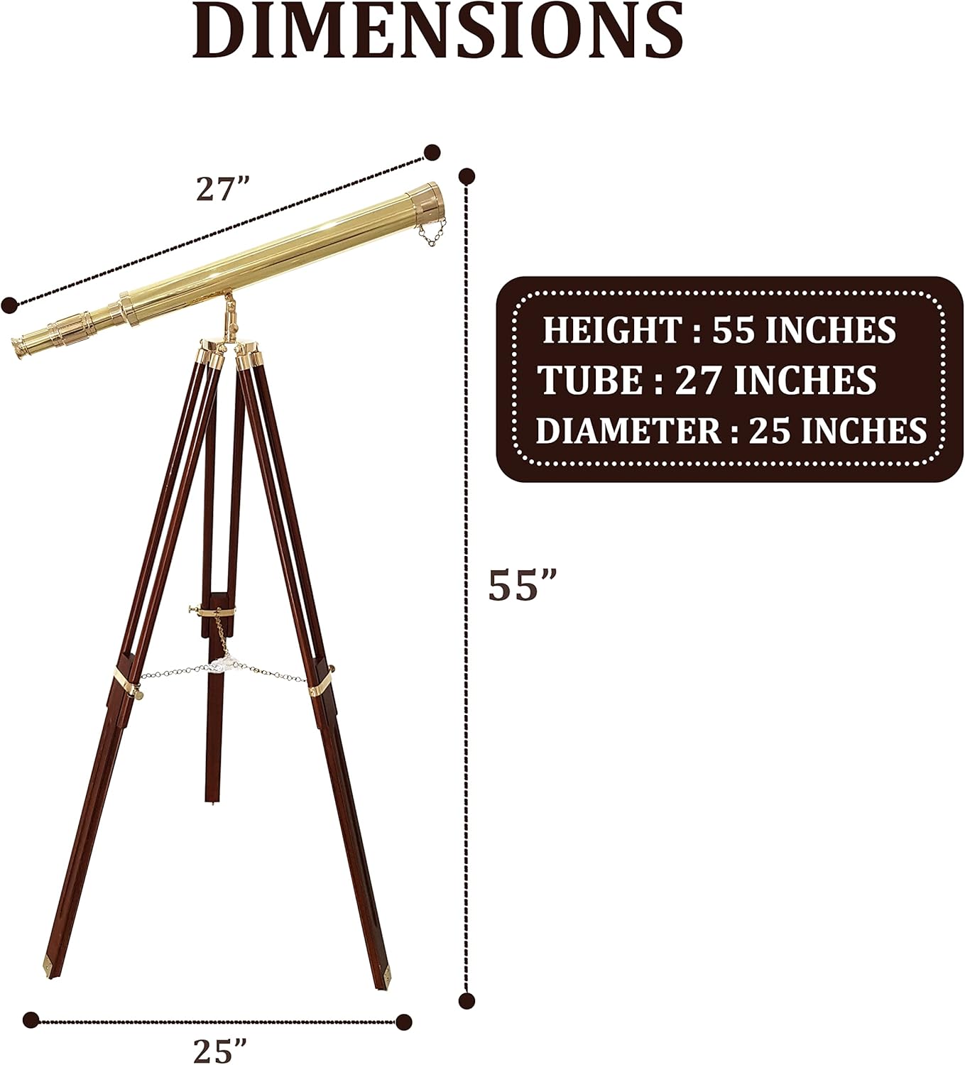 55 Inch Nautical Brass Floor Telescope - Shiny Bronze Decorative Masterpiece