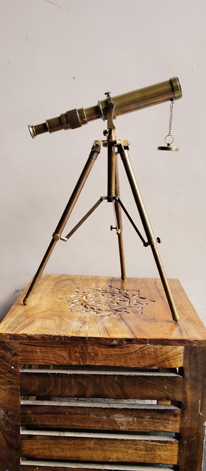 Vintage Antique Brass Telescope Tripod Maritime Decor