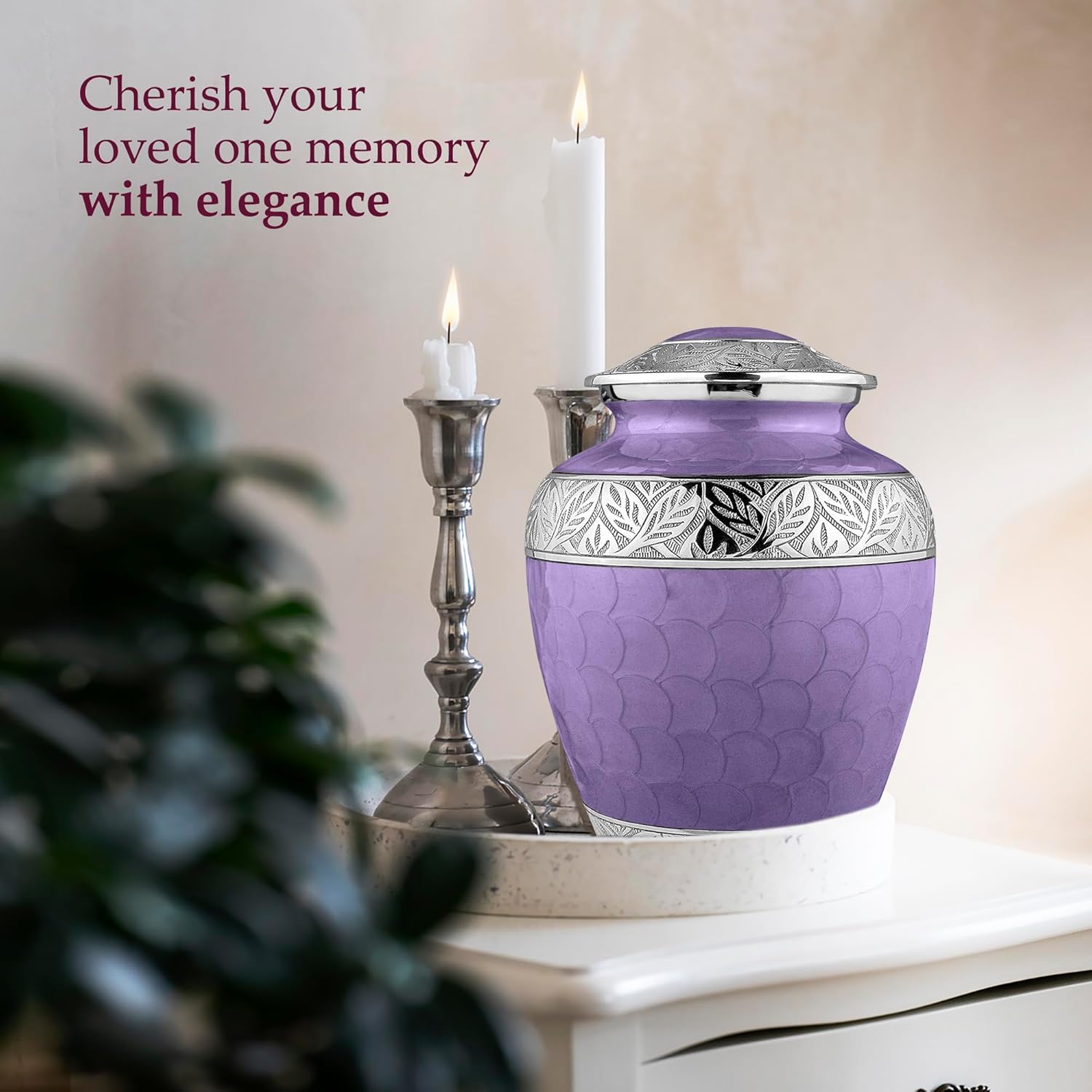 Trupoint Memorials Cremation Urn for Adult Ashes Lavender Decorative Urn with Silver Lining