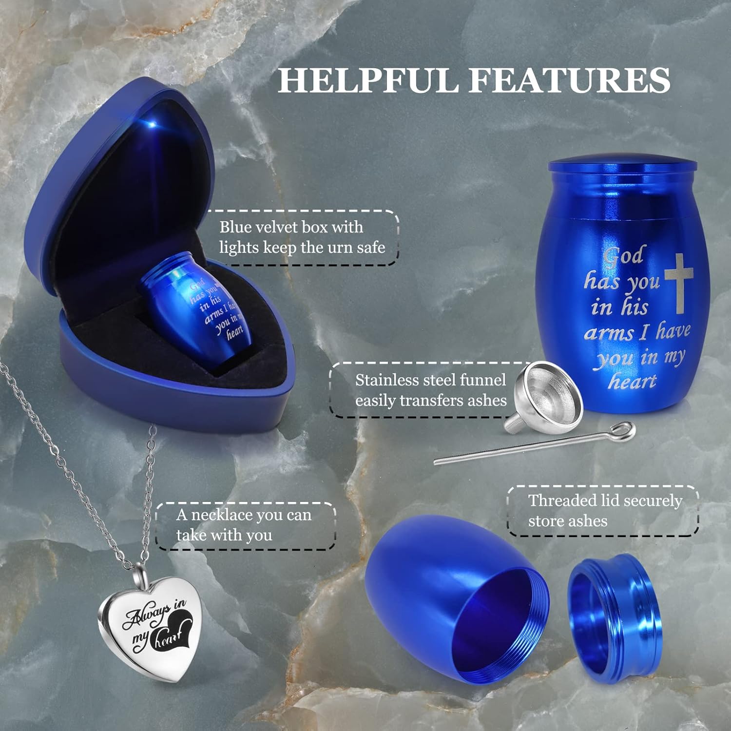 Small Urns for Ashes with Heart Box and Light - Mini Cremation Urn Set