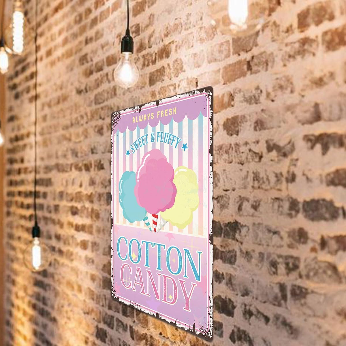 Sweet Fluffy Cotton Candy Metal Tin Sign 12x8 Inch Vintage Decor