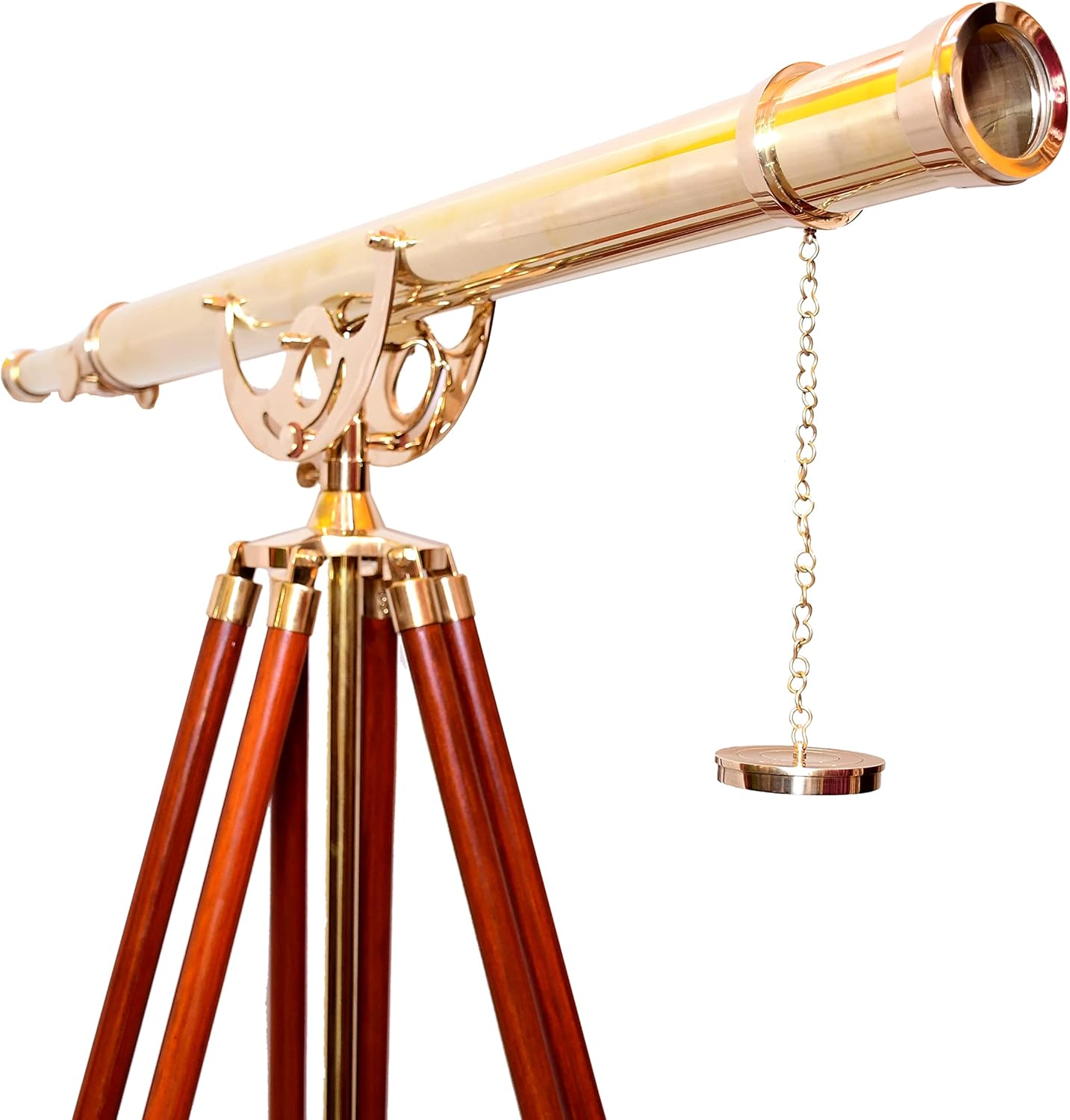 Vintage Solid Brass Nautical Telescope with Brown Tripod