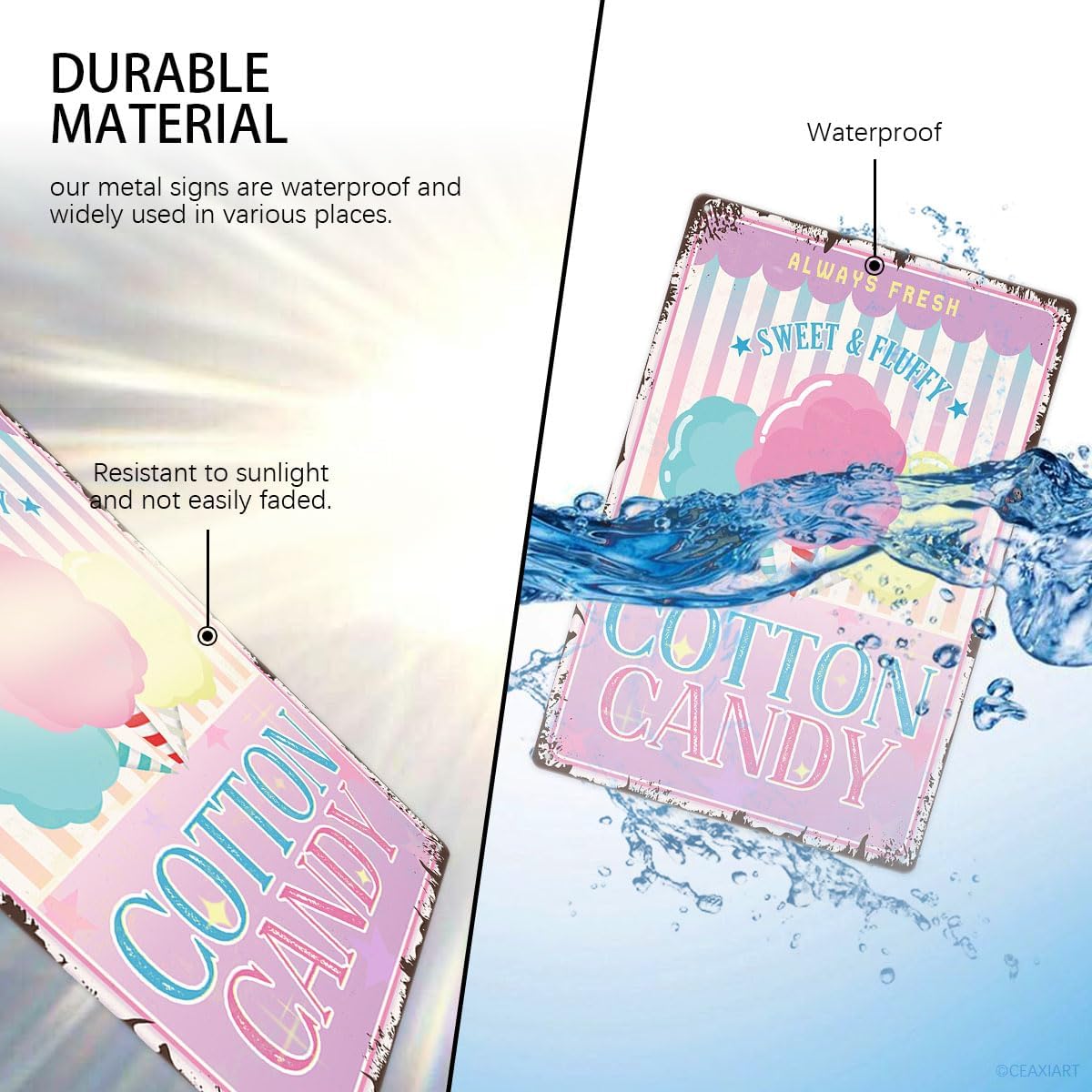 Sweet Fluffy Cotton Candy Metal Tin Sign 12x8 Inch Vintage Decor