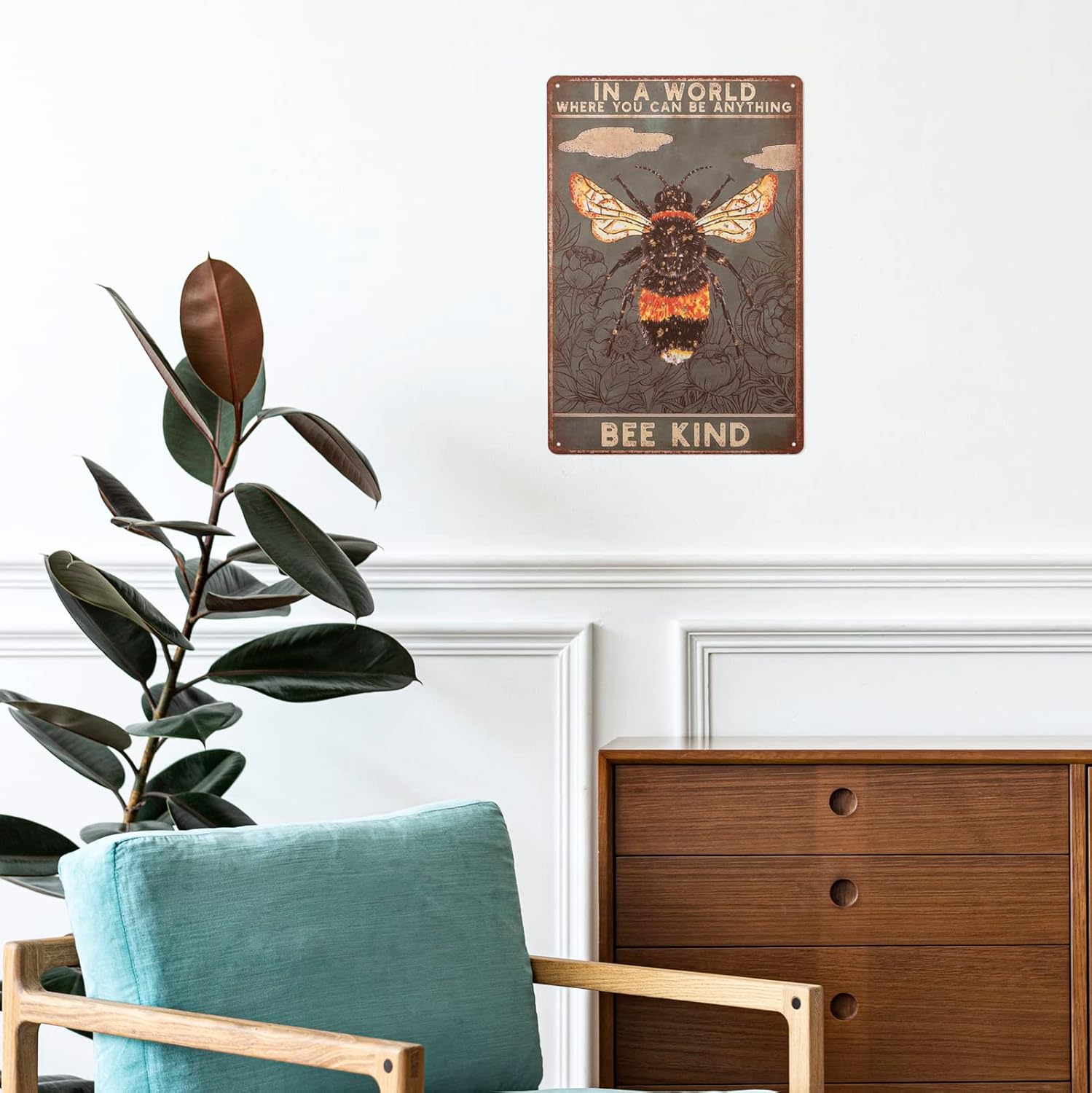 Retro Floral Art Tin Sign Be Kind Metal Plaque 8x12 Inch Wall Decor