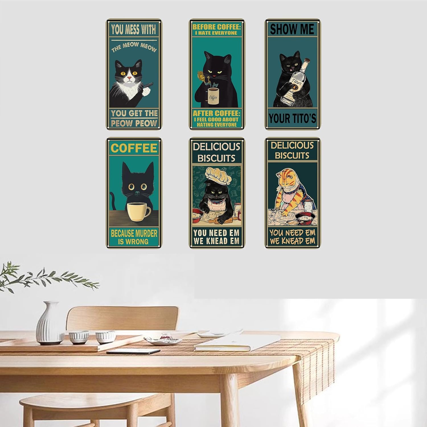 Wostod Funny Cat Retro Coffee Shop Wall Sign Decor 5x10 Inches 5Pcs