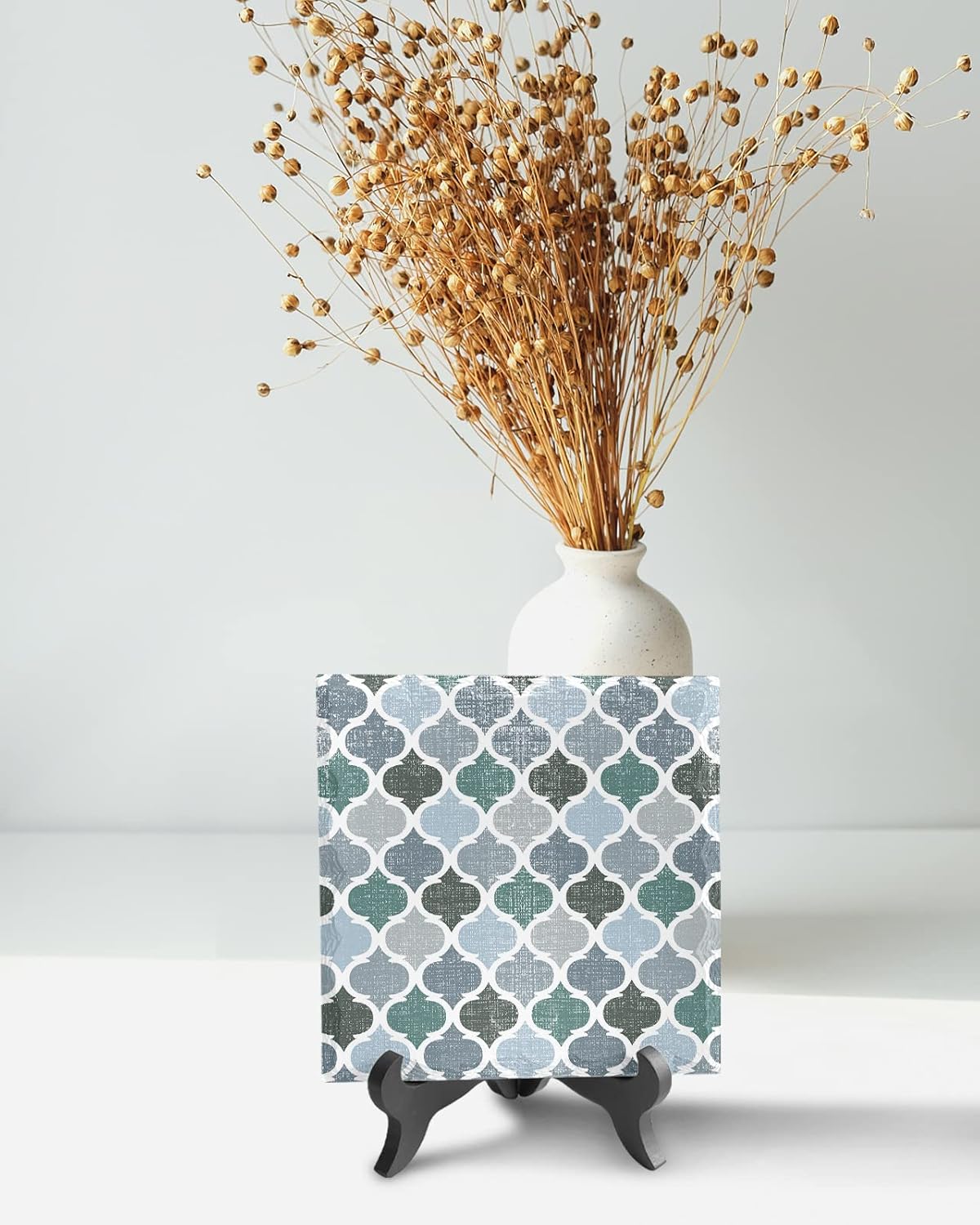 Vintage Moroccan Desk Decor Plaque with Wooden Stand