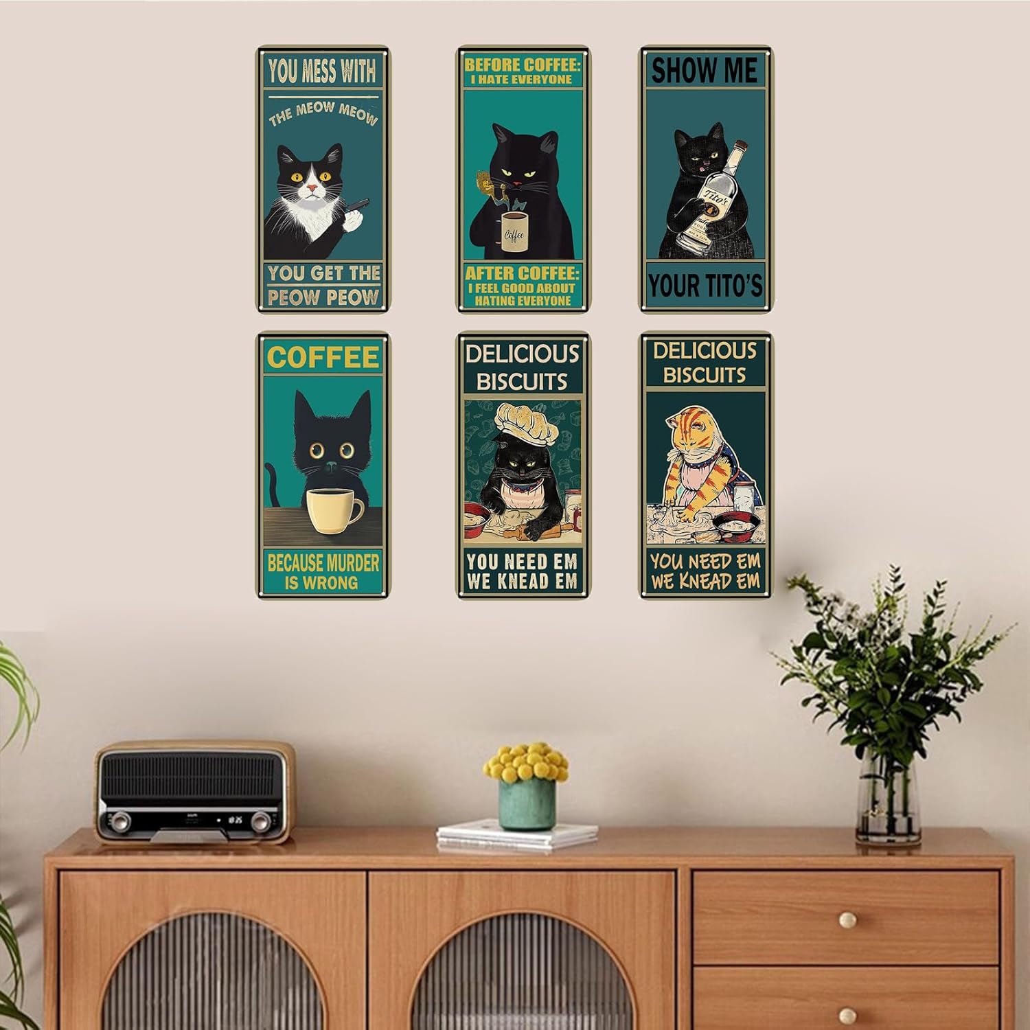 Wostod Funny Cat Retro Coffee Shop Wall Sign Decor 5x10 Inches 5Pcs