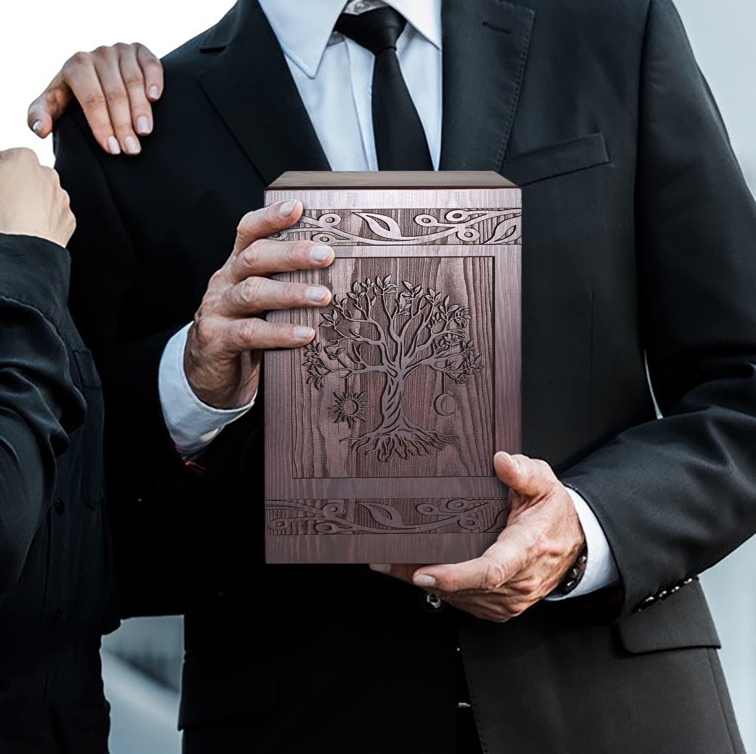 Tree of Life Wooden Cremation Urn for Human Ashes 222 Cubic Inch Capacity