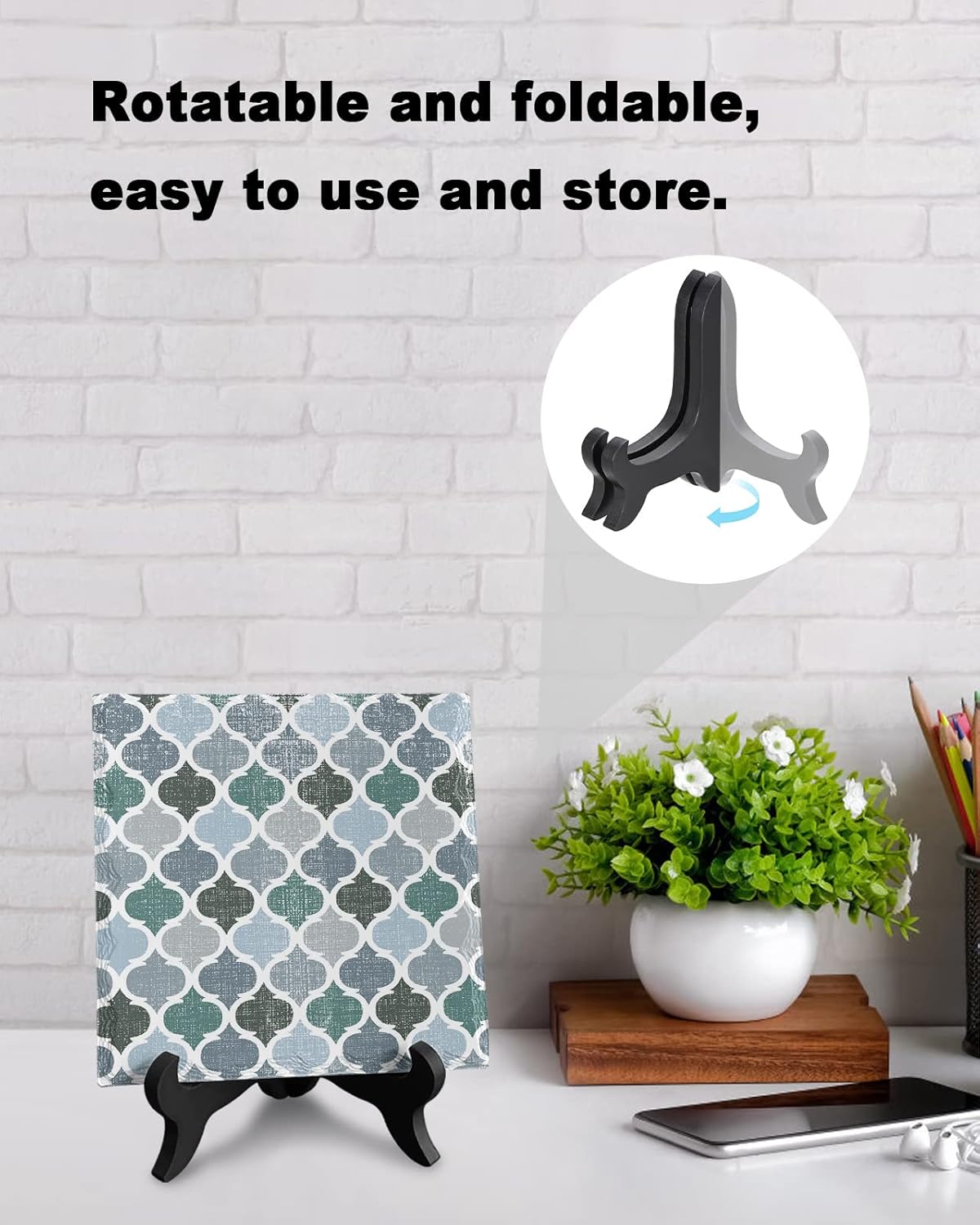 Vintage Moroccan Desk Decor Plaque with Wooden Stand