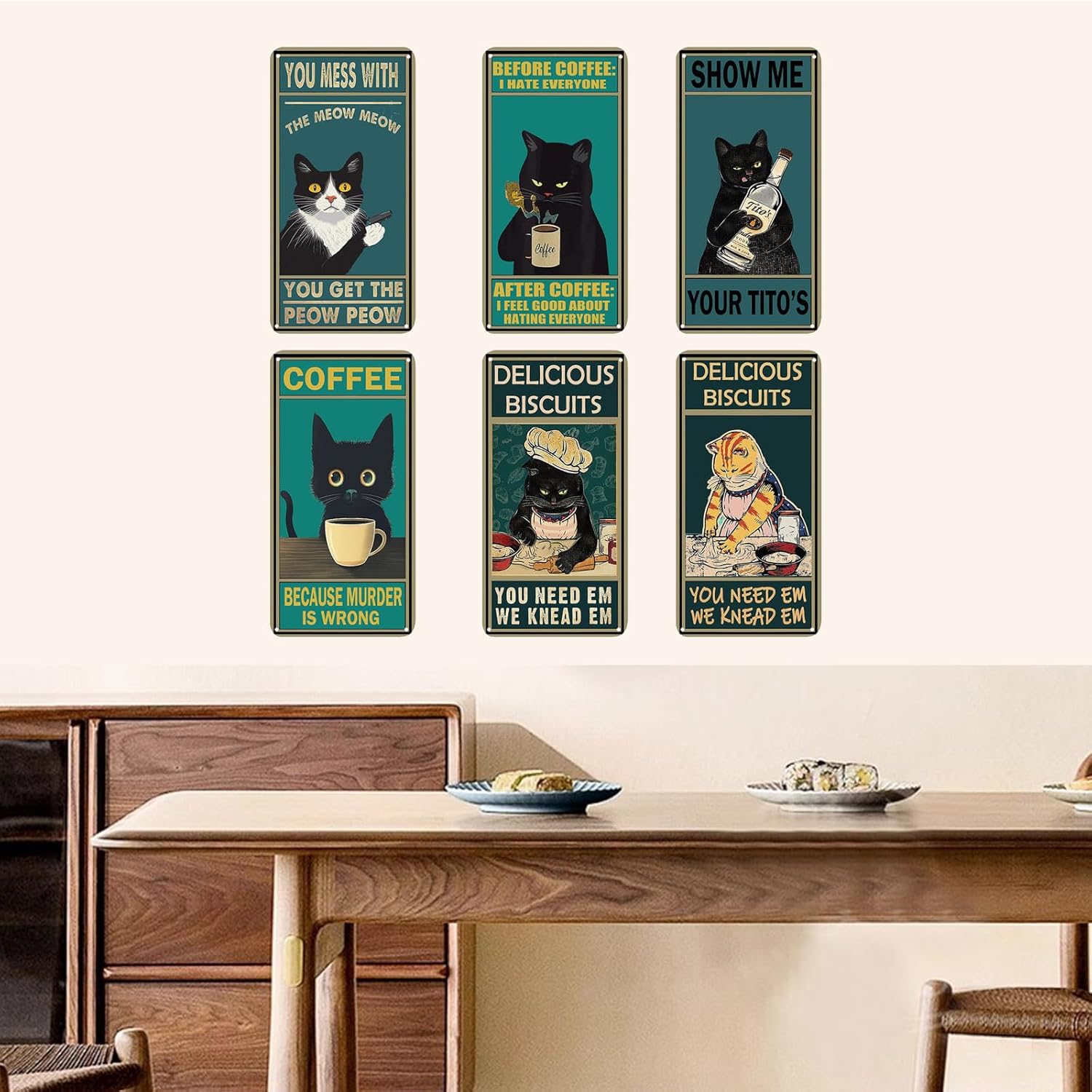 Wostod Funny Cat Retro Coffee Shop Wall Sign Decor 5x10 Inches 5Pcs