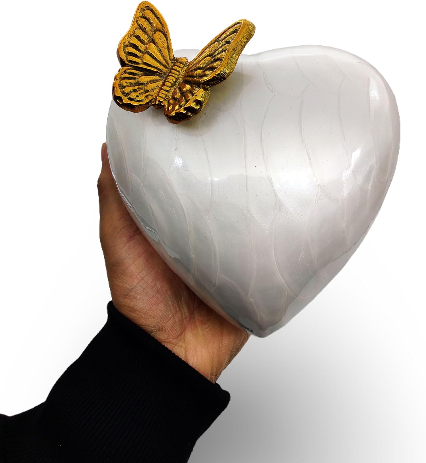 5MOONSUN5 White Gold Heart Keepsake Urn - Large Heart Cremation Urn with Hand Shape Stand