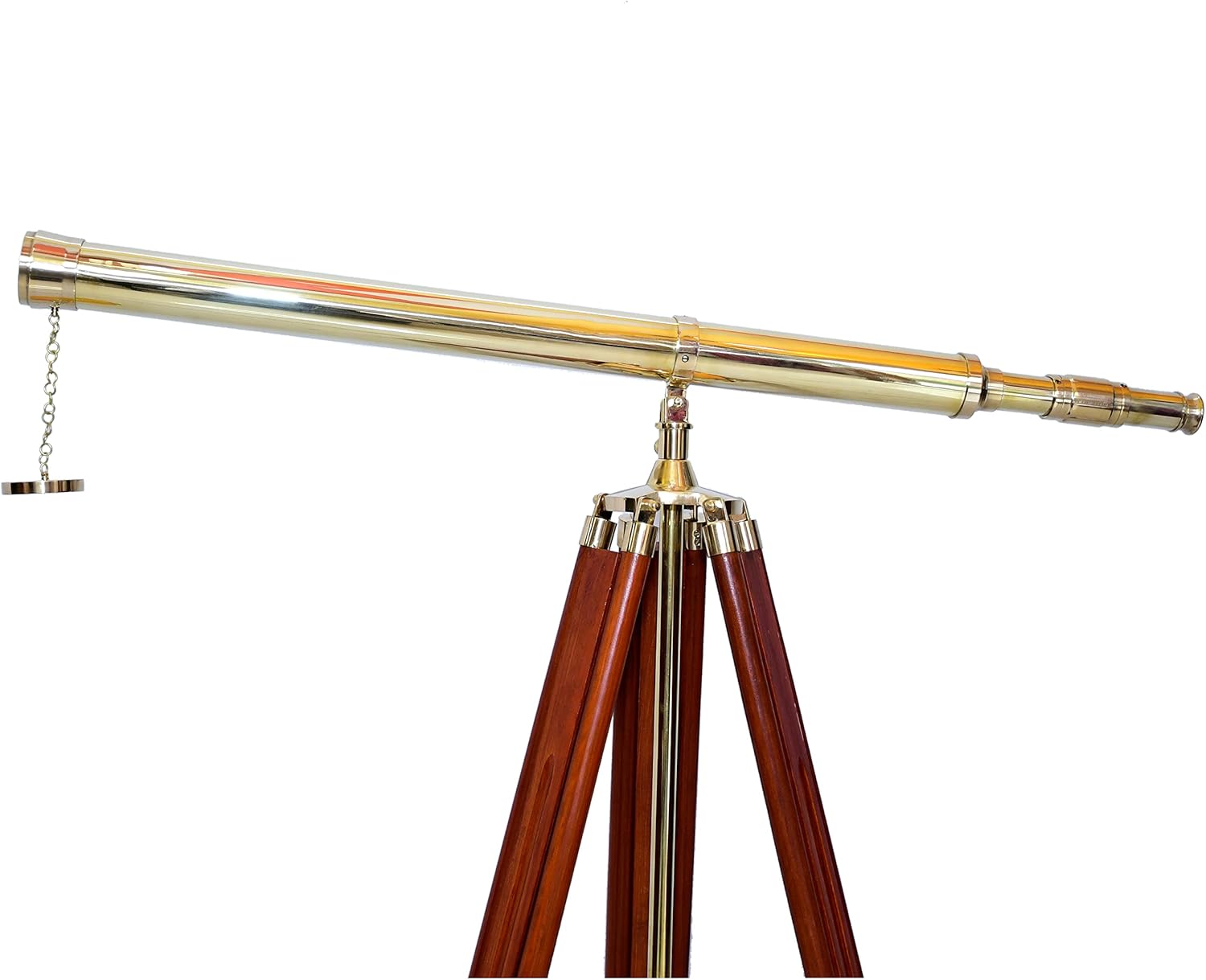 Vintage Solid Brass Nautical Navy Telescope with Brown Tripod