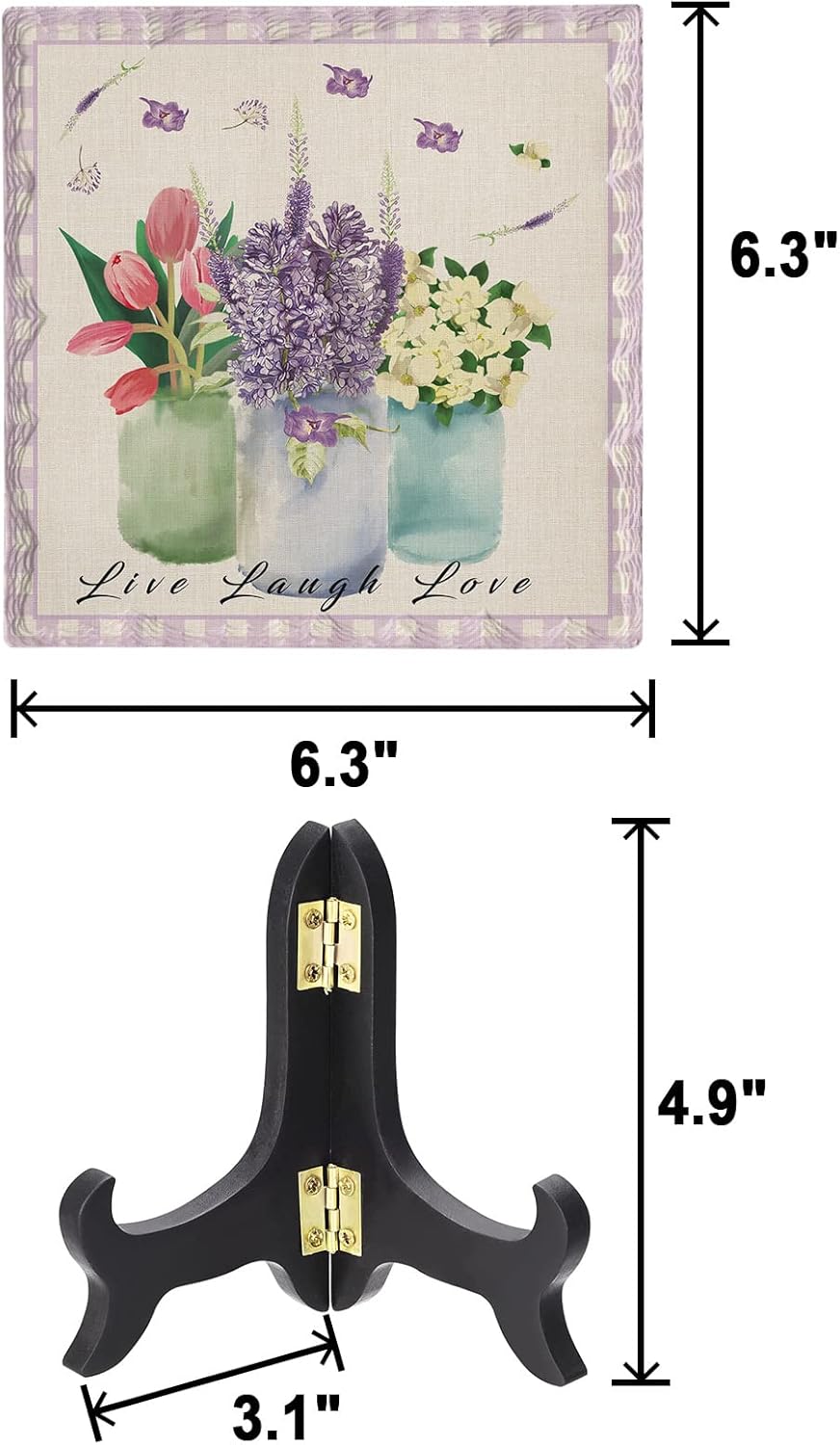 Vintage Plaid Desk Decor with Ceramic Plaque and Wooden Stand