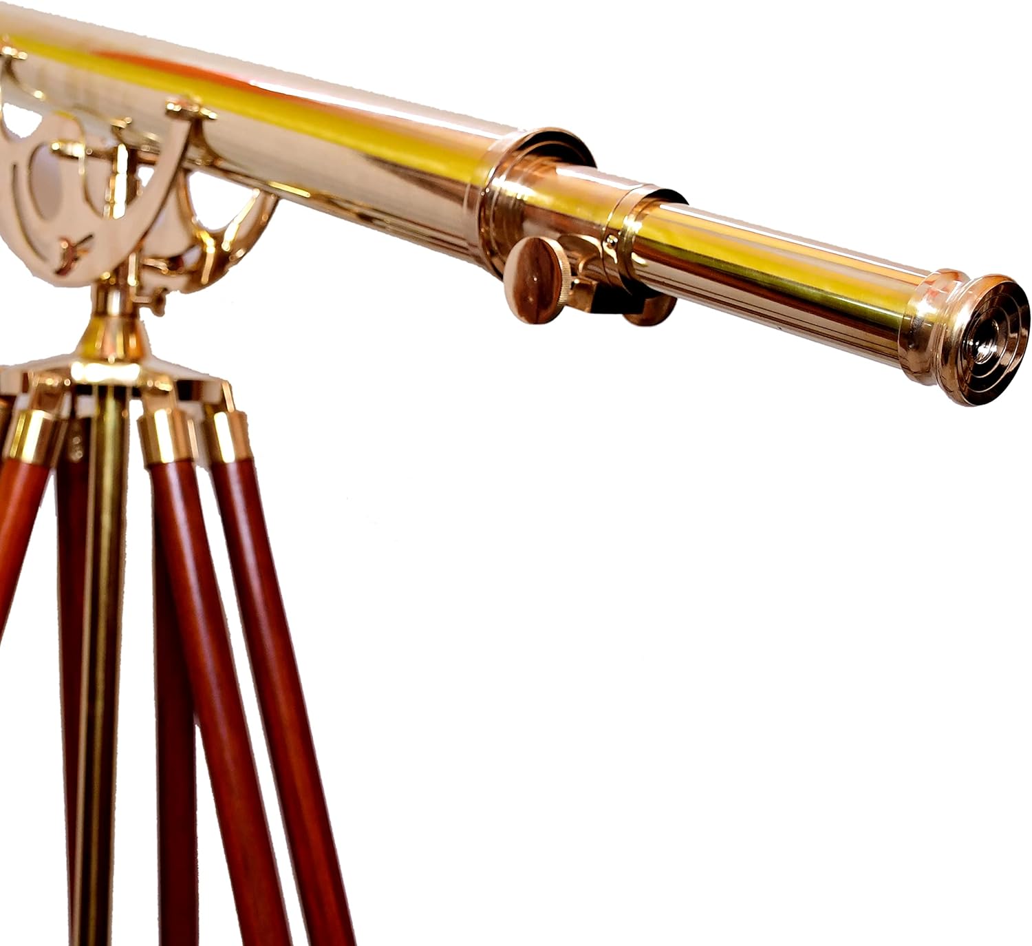 Vintage Solid Brass Nautical Telescope with Brown Tripod