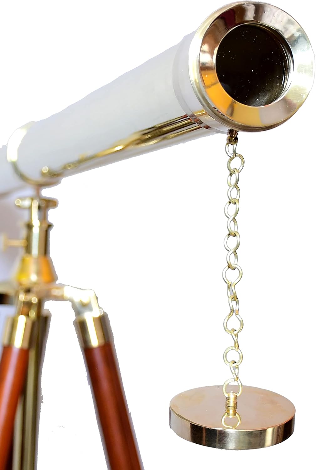 Vintage Solid Brass Nautical Navy Telescope with Brown Tripod