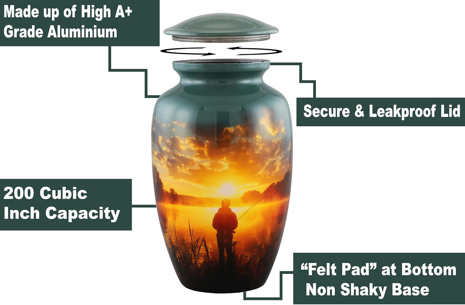 Fishing Cremation Urn For Adult Ashes Handmade Velvet Bag Urn 200 Cubic Inch