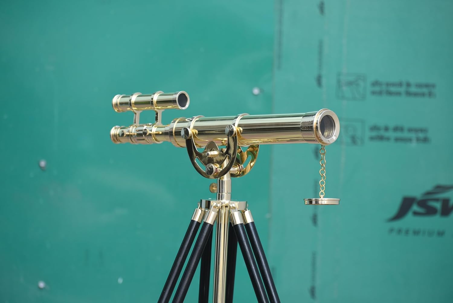 Vintage Full Shiny Brass Telescope with Wooden Stand