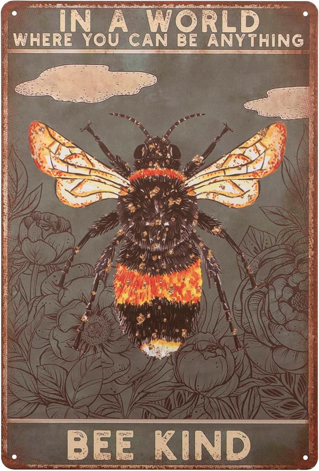 Retro Floral Art Tin Sign Be Kind Metal Plaque 8x12 Inch Wall Decor