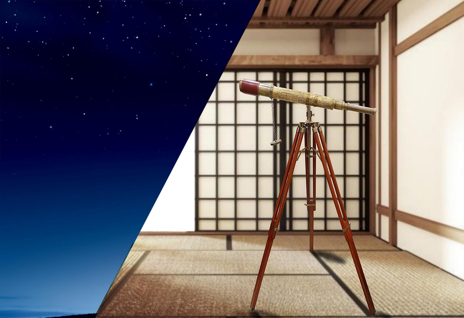 Vintage Royal Moon Arc Telescope with Brown Leather and Brass Finish