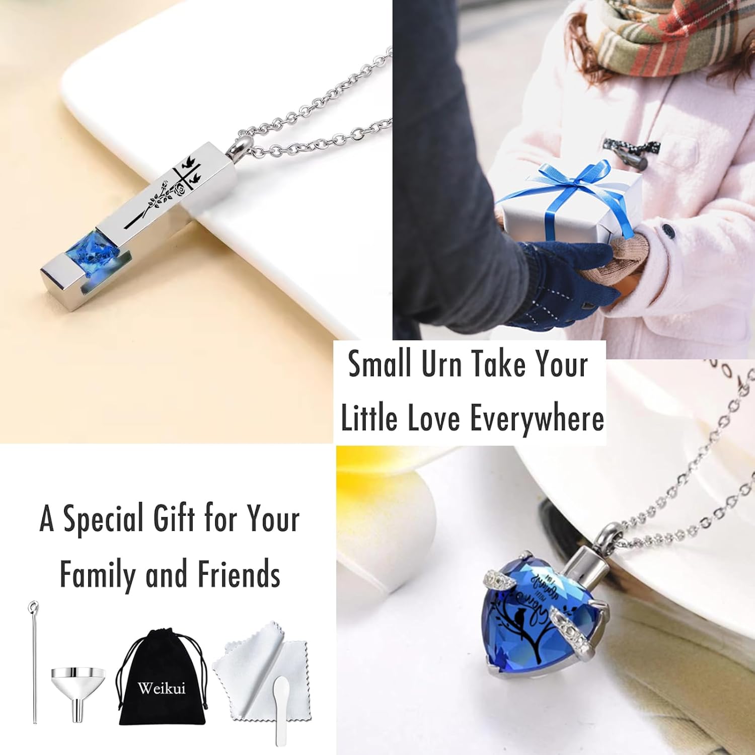 Cremation Urn Necklace Set of 6 - Small Urns for Human and Pet Ashes