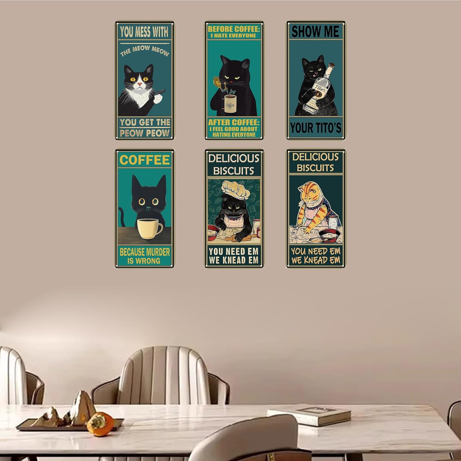 Wostod Funny Cat Retro Coffee Shop Wall Sign Decor 5x10 Inches 5Pcs