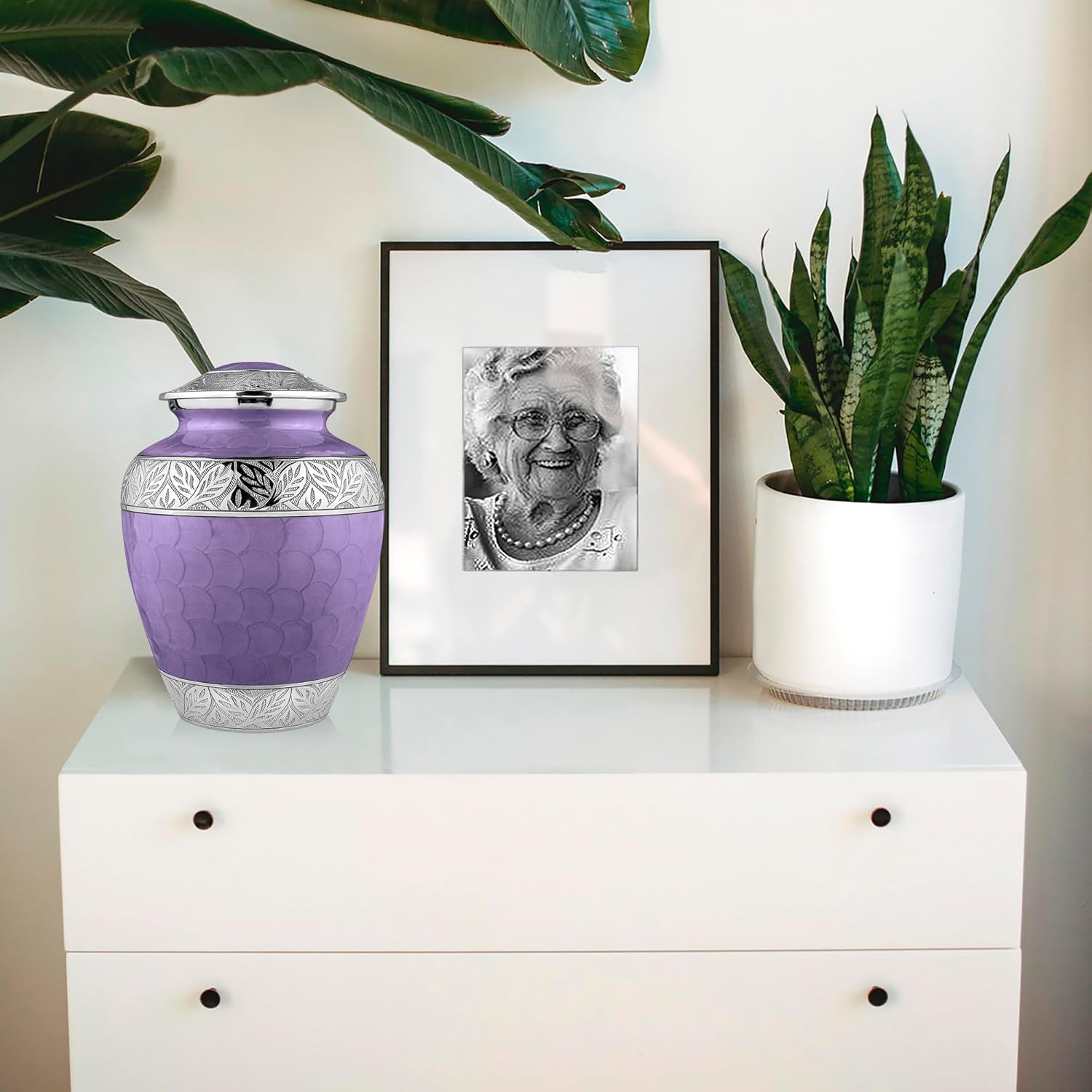 Trupoint Memorials Cremation Urn for Adult Ashes Lavender Decorative Urn with Silver Lining
