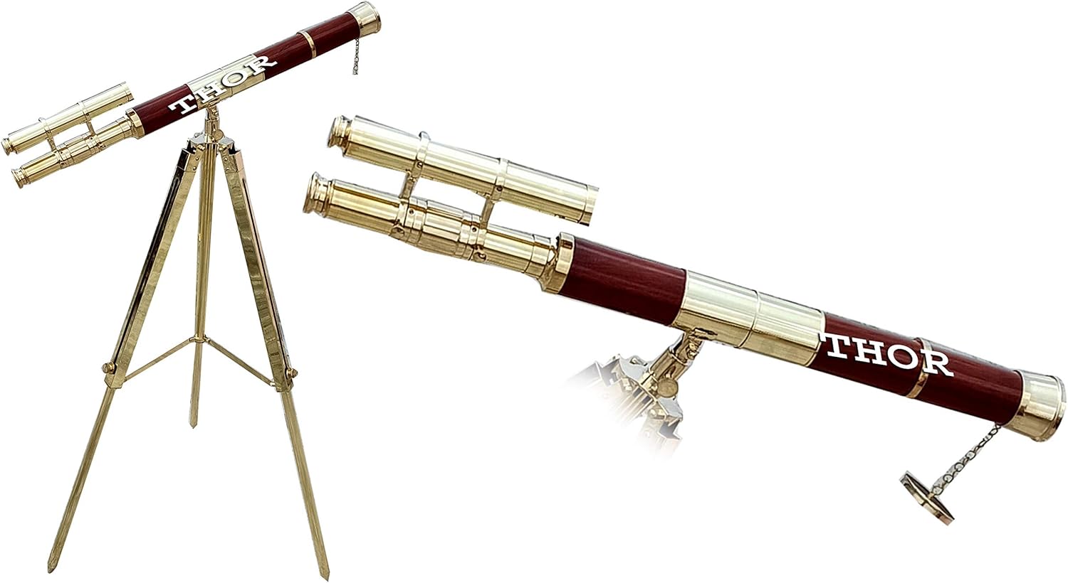 Vintage Brass Nautical Telescope with Tripod Decor Item