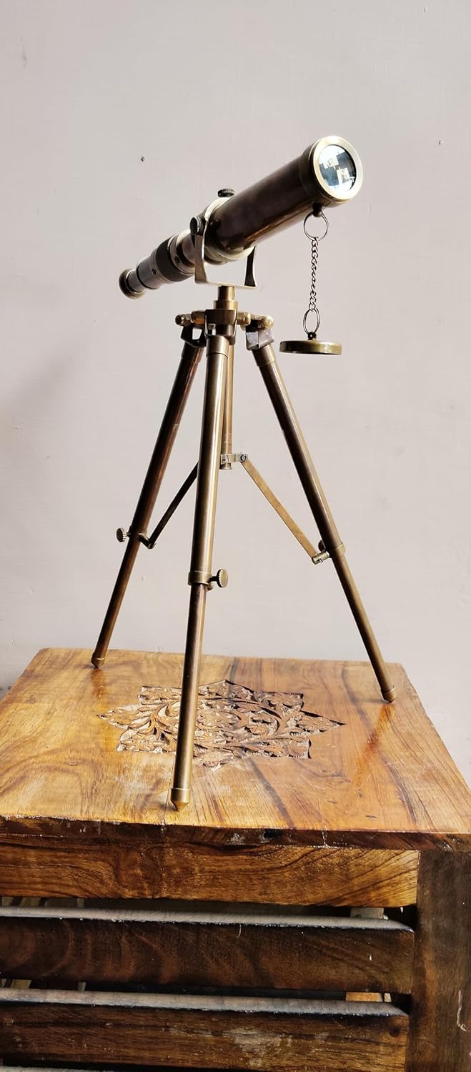 Vintage Antique Brass Telescope Tripod Maritime Decor