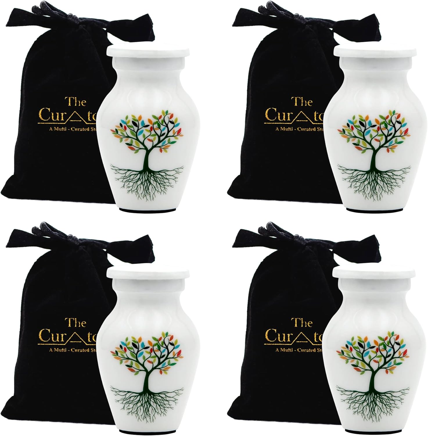 White Small Urn for Human Ashes - Set of 4 Decorative Urns
