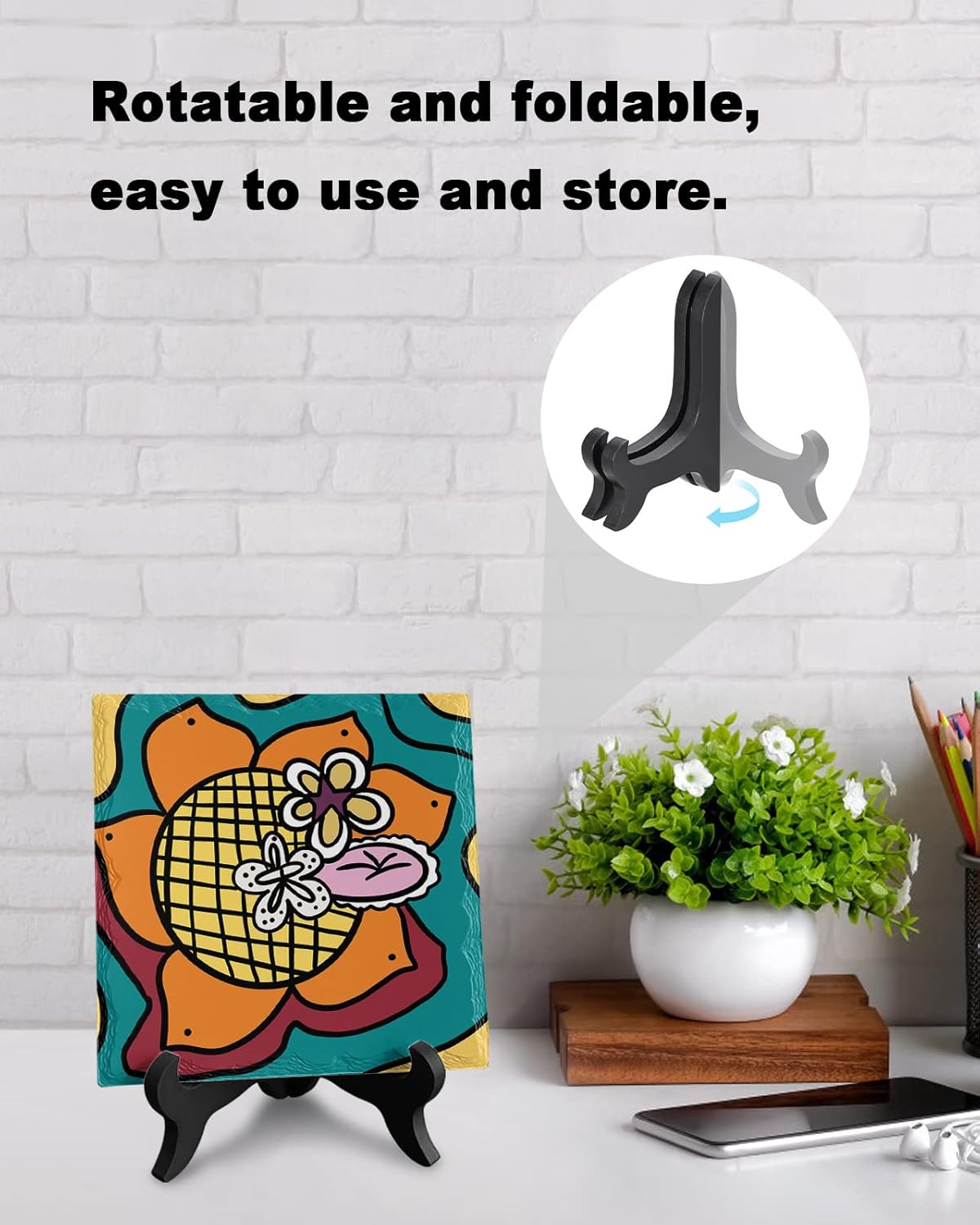 Wooden Stand Desk Decor with Color Block Plaque 1