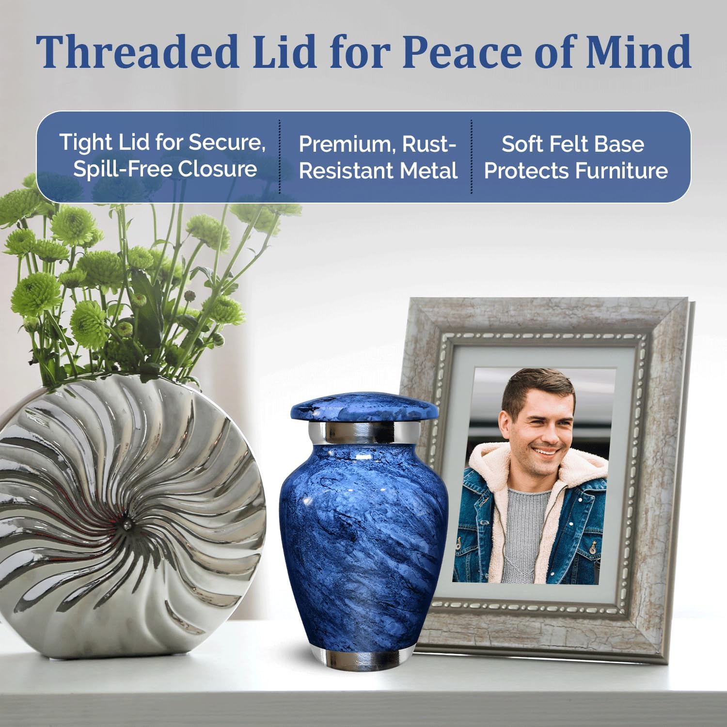 Small Urn for Ashes - Mini Cremation Urn for Human Remains Decorative Keepsake for Mom Dad Blue
