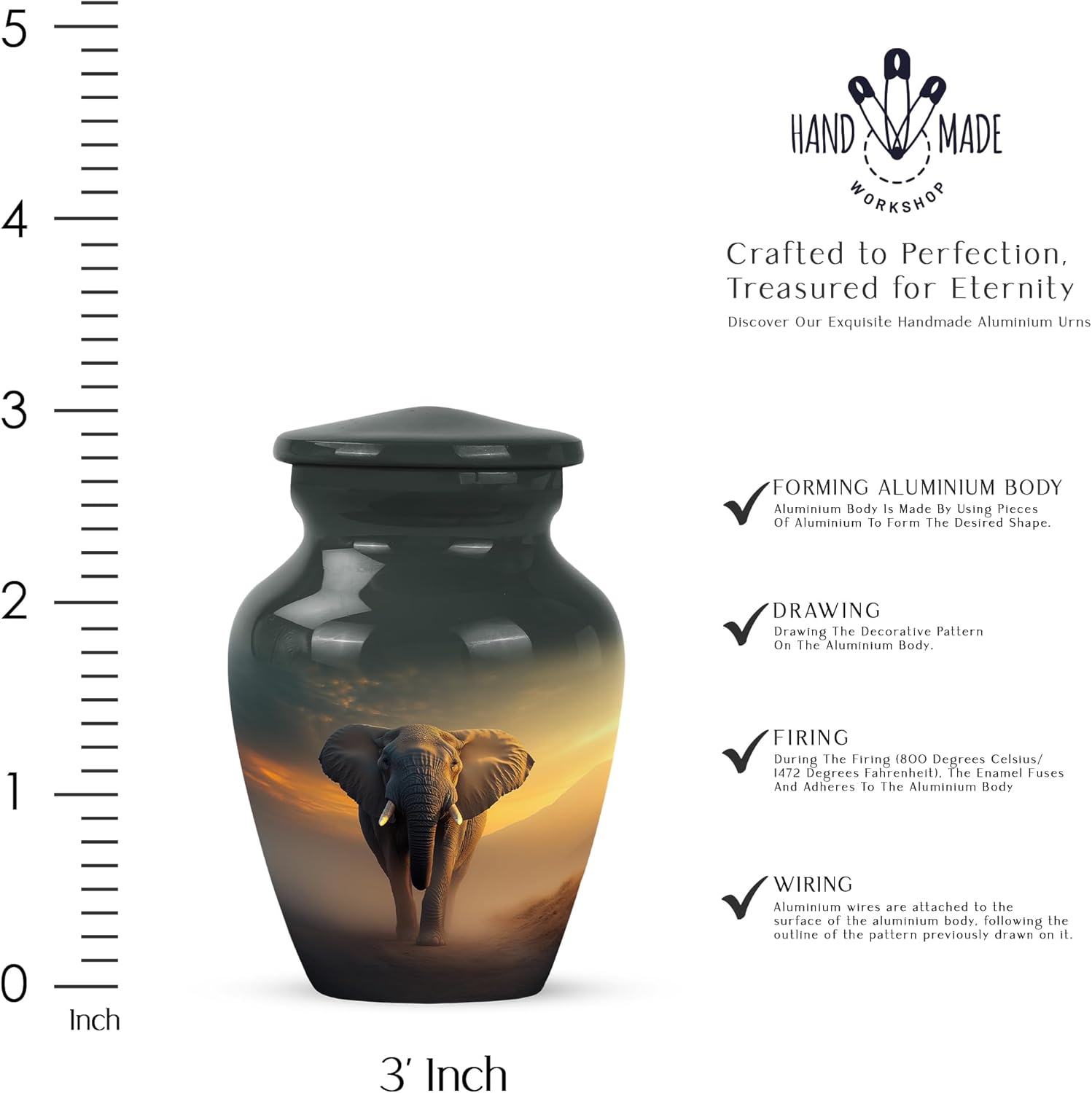 Elephant 3-Inch Cremation Urn for Ashes - Small Keepsake Urn for Men and Women