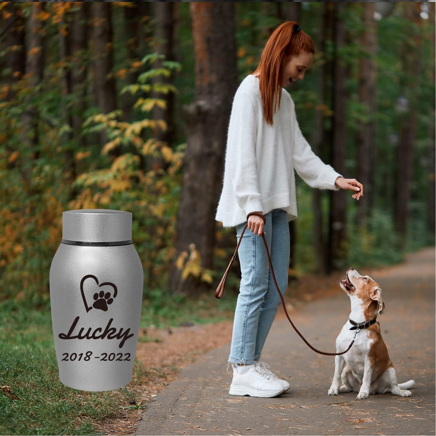 Custom Personalized Pet Urn for Dog and Cat Ashes - Stainless Steel Memorial Urns