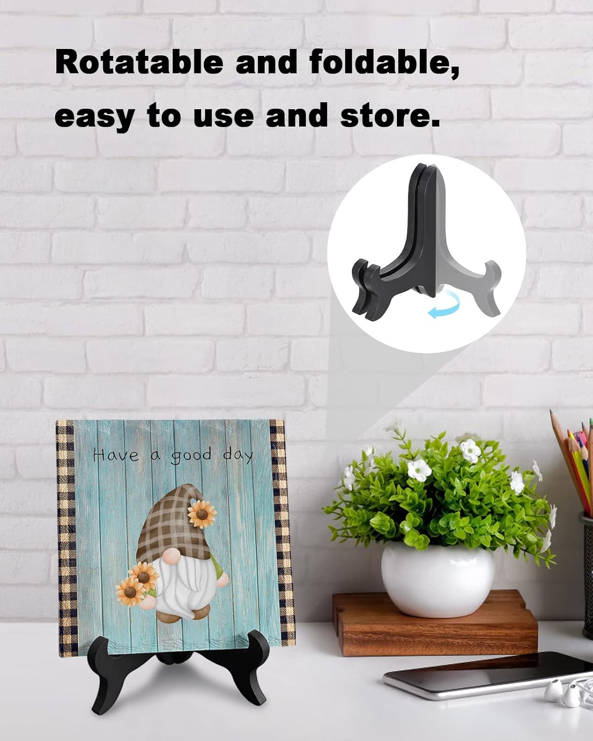 Wooden Stand Desk Decor Sign with Flowers Have a Good Day